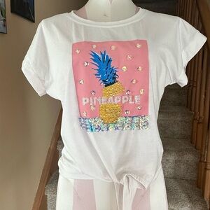 WHY Dress White Cropped T-Shirt with Rhinestones Appliqué Women Size S